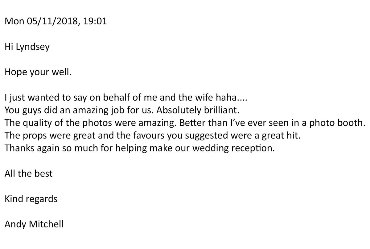 We received such a lovely email yesterday from our latest groom, Thank you Andy it means a lot! L xx 😘
<a href="/WeddingDates/">WedPro By WeddingDates</a> #Propspartybooths #lovemyjob #weddings #photobooth #makingmemories
