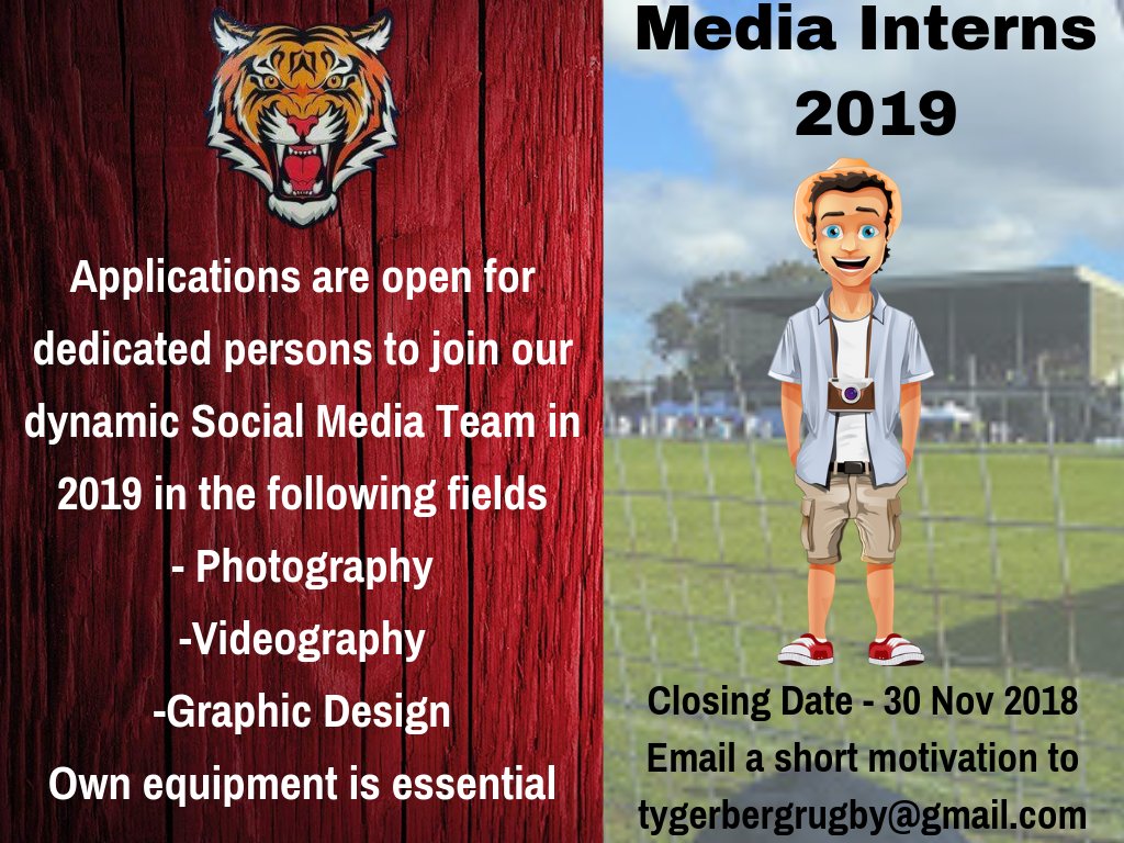 Newsflash - Media Interns 2019 - Closing Date: 30 November 2018 <a href="/wpclubrugby/">WP Club Rugby</a>
#WeAreTiere #Media2019 #TiereYes