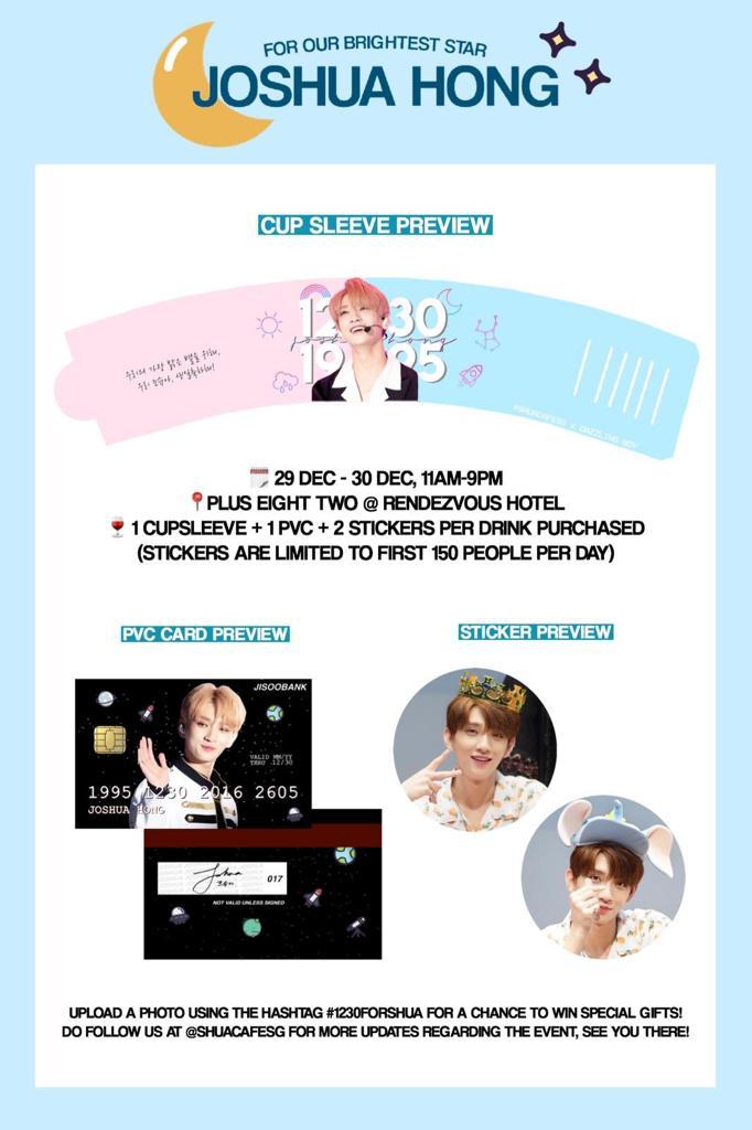 shuacafesg's tweet photo. 🌟 FOR OUR BRIGHTEST STAR🌟

cup sleeve event for seventeen's
joshua hong

📆 29 - 30 Dec , 11AM - 9PM
📍 +82 @ Rendezvous Hotel
🍾 1 cupsleeve + 1 pvc + 2 stickers
for every drink purchased

Also , use the #1230FORSHUA for a chance to win prizes!!

See you there !~(❁ᴗ͈ˬᴗ͈) https://t.co/o2ePA2VxXI
