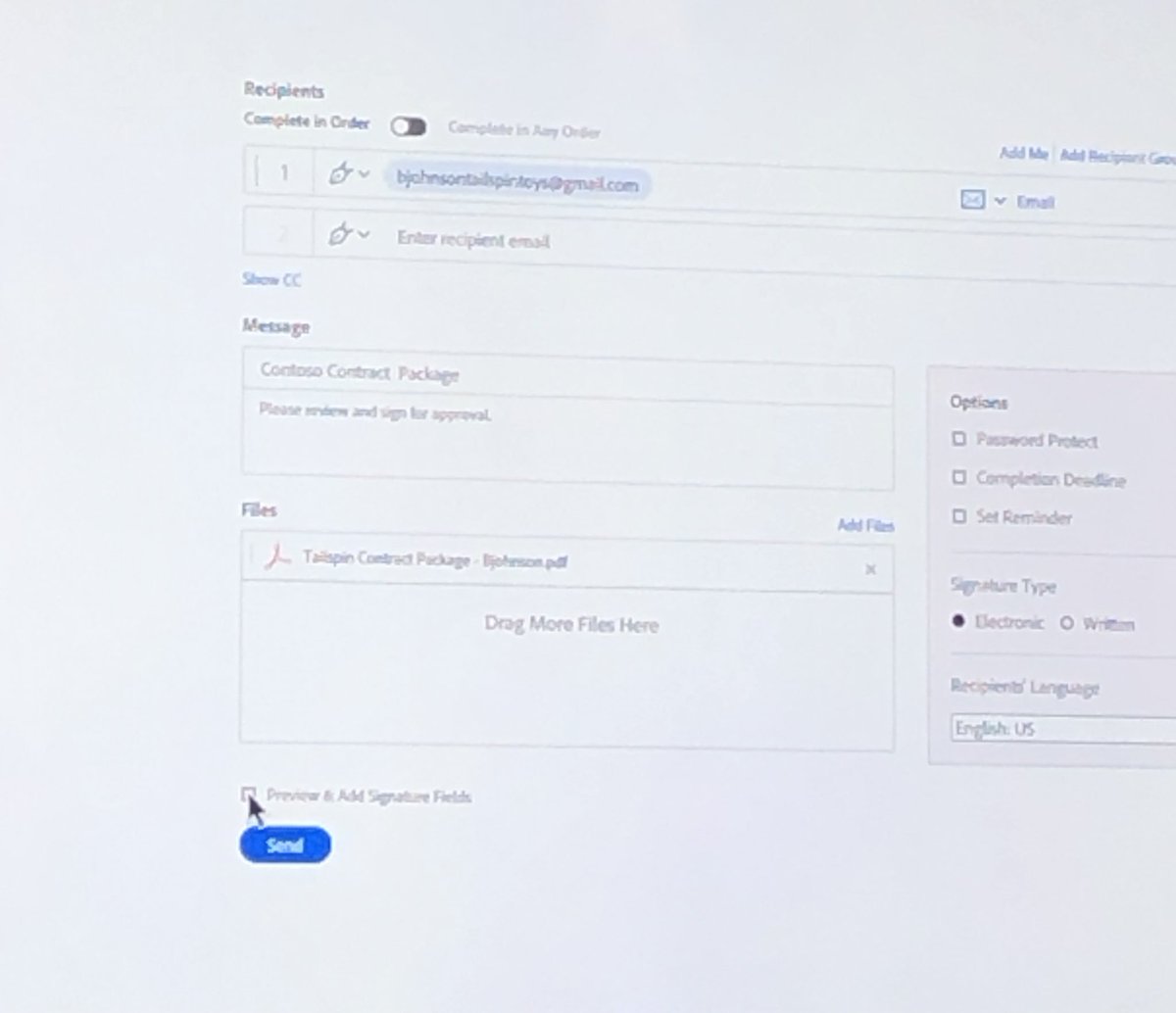 CamilleDAVID2's tweet photo. Avec #AdobeSign, on envoie directement au destinataire de son choix les documents à signer et l’agrément est envoyé !👌🏼👀 #MBADMB #microsoftexperiences #Experiences18 #EFAP #TransformationDigitale https://t.co/ojHsyePP2L