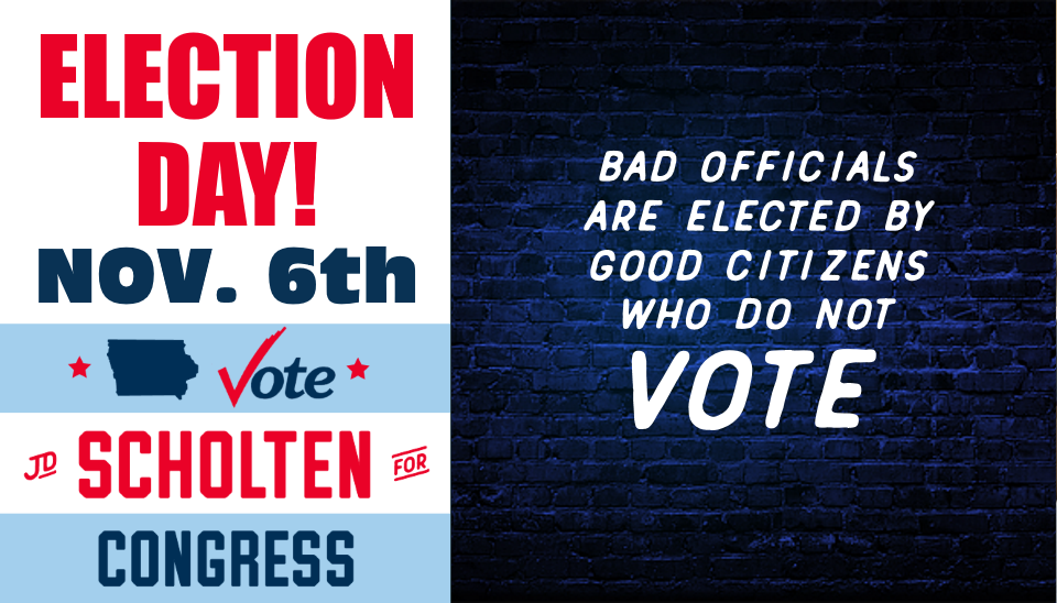 JDScholten's tweet photo. Today we make history! 
Please share this image and remind everyone in #IA04 to get out to vote today before 9:00PM! #VoteJD #DethroneTheKing https://t.co/ib7r1BotiQ