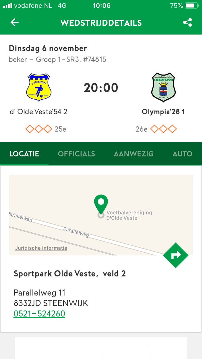 Vanavond spelen wij voor de beker tegen <a href="/olympia28/">vv Olympia'28</a> uit Hasselt. Olympia’28 komt uit in de 3e klasse C zaterdag. 
20.00uur: Olde Veste 2 - Olympia’28 1.