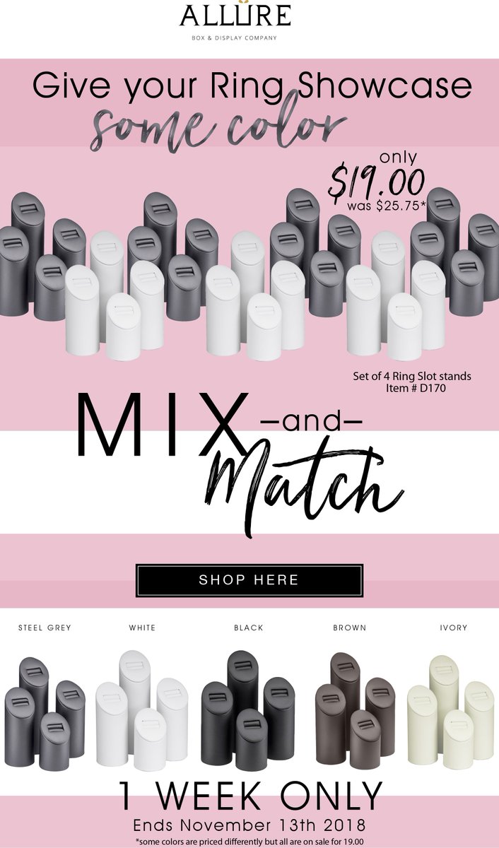 allurepack's tweet image. DON'T MISS IT! Ring Display sale. allurepack.com/products/set-o…… #1weekonly #ringdisplay #showcase #finejewelry #jewelrystore #welovegivingdiscounts #ringstand #mixandmatch