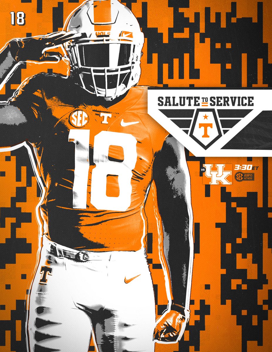 Vol_Football's tweet photo. We get to play the game we love because of the men and women that protect our great country! 🇺🇸

Thank you! We salute you.

#UKvsTENN // #PoweredByTheT https://t.co/8btClKNmzs