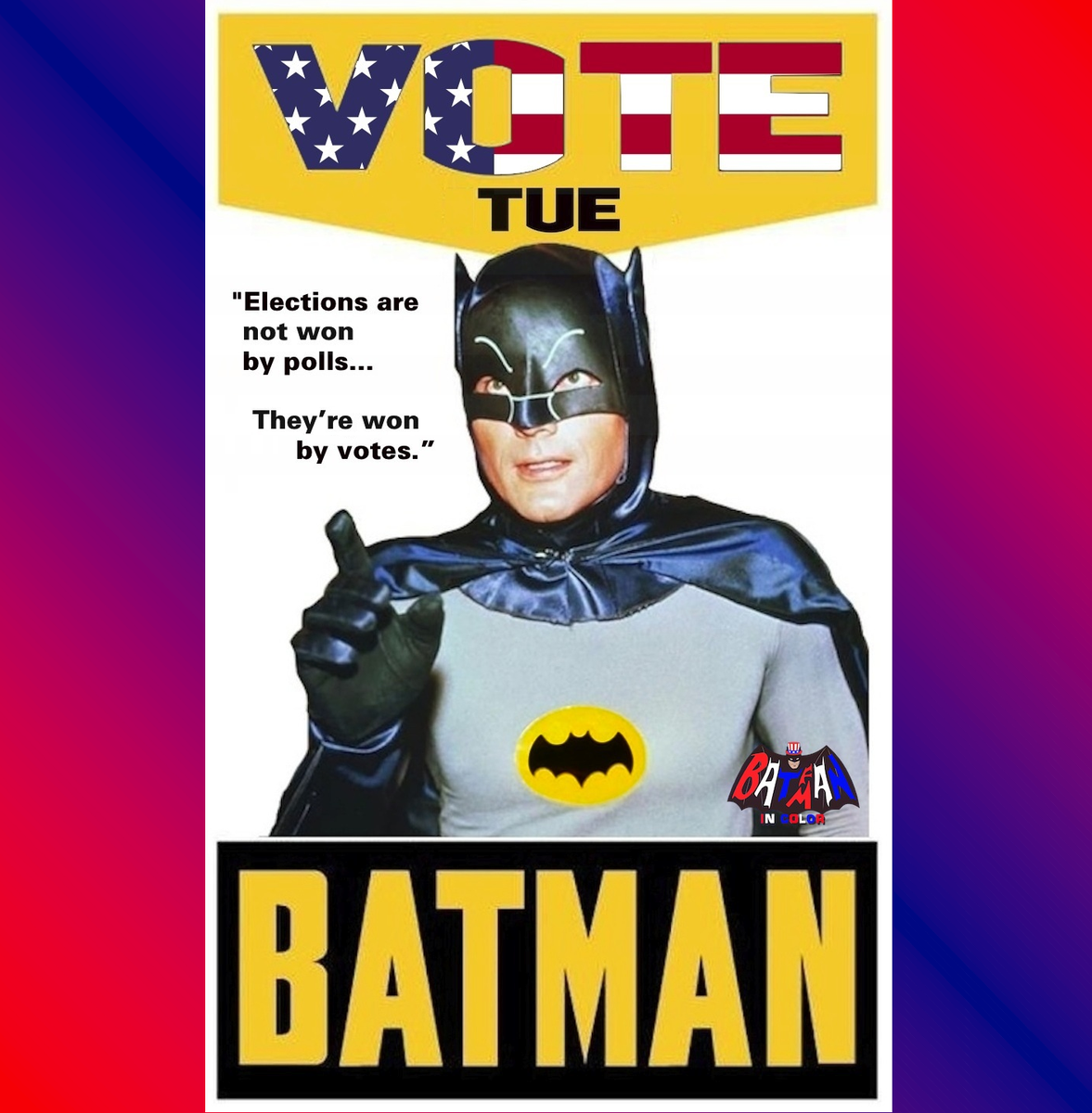 batfanman66's tweet photo. *** Election Day, U.S.A. *** As duly, deputized citizens &amp; registered voters, make sure you exercise &amp; this also includes your precious right to VOTE! 

So vote early &amp; vote often! Visit/like/laugh/share Batfanman on FB:  https://t.co/wNlqCdxjhI
@therealadamwest @GentleGiantsRsQ https://t.co/6v3Sv5IZXm