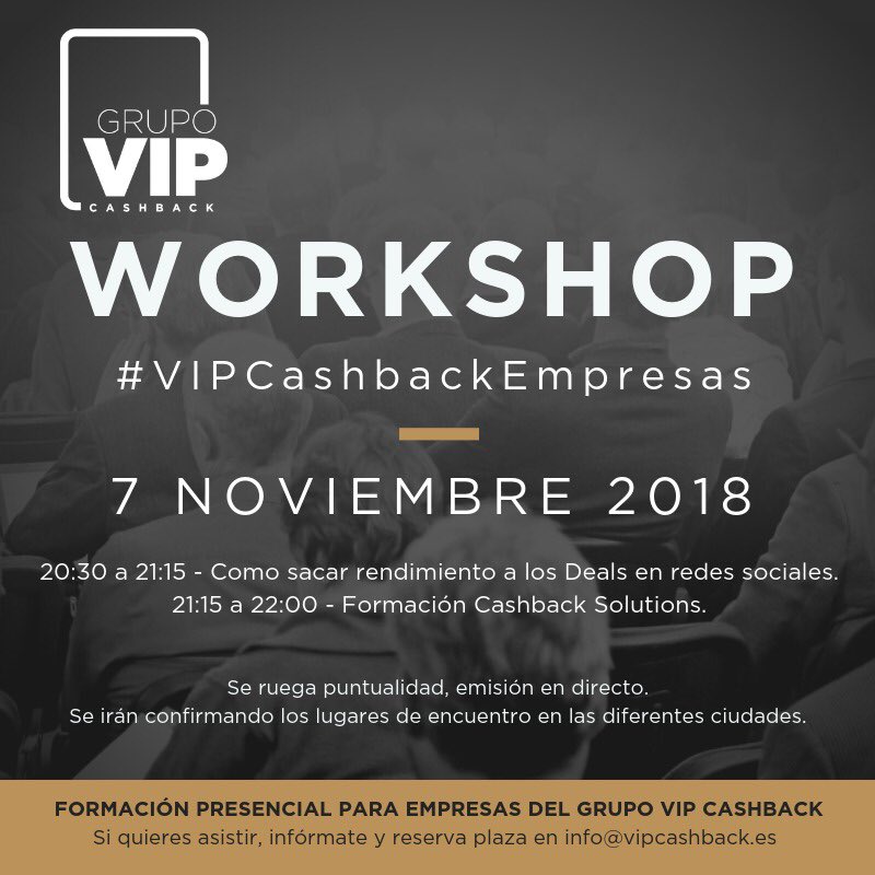 VipCashbackGrp's tweet image. Mañana miércoles nueva formación para que las empresas de nuestro grupo (reunidas de forma presencial en varias ciudades) saquen el máximo partido a la tecnología de #CashbackSolutions. Compartimos nuestra experiencia y conocimiento. 
#VIPCashbackEmpresas #Workshop
