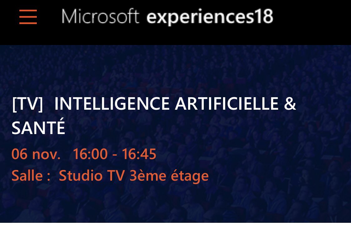 ClementGoehrs's tweet photo. #Experiences18 Je présenterai @SynapseMed tout à l’heure, dans la table ronde  #IA et #santé, en compagnie de @monteil_cecile et @jeromeleleu. 
Plus d’infos => https://t.co/gIHNzkDV0H https://t.co/oW0pdf09EU
