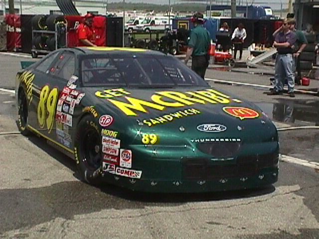 BroBible's tweet photo. LEFT TURN TUESDAY! The @mcdonalds McRib is back, so let’s remember the old McRib car driven by Dennis Setzer, owned by Bill Elliott, and raced at Talladega in '98. Also, can we get @TexasPete and @gatorade back on race cars? #nascar #leftturntuesday 🏁🏁 https://t.co/TdsnYFooDh