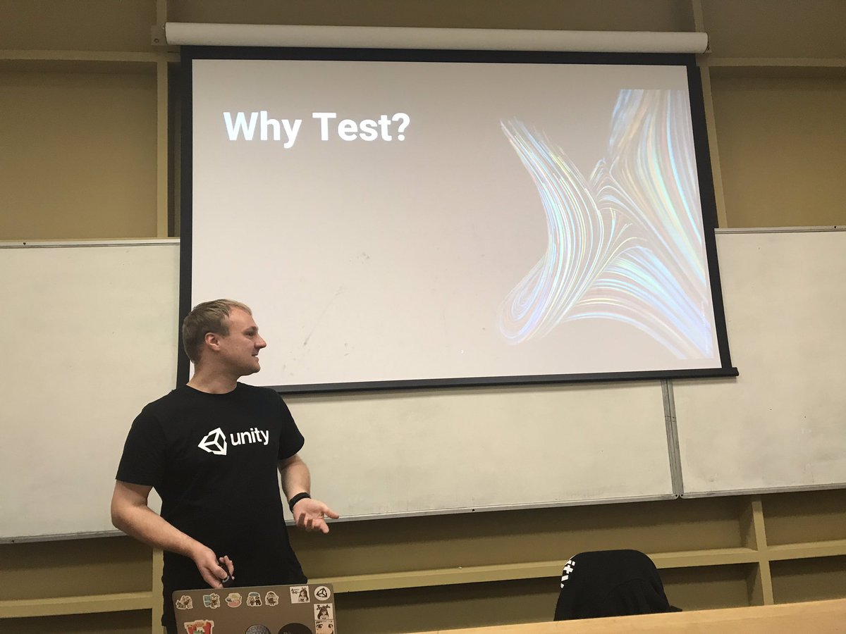 uswgamesdev's tweet photo. Here with @KarlJamesJones from @unity3d talking to @UniSouthWales students about tests in Unity today
#gamedev #gamedevedu https://t.co/kVxypGh394