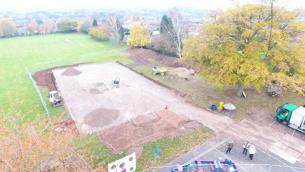 Thringstone Primary School MUGA being installed by <a href="/FosseContracts/">Fosse Contracts Ltd</a>, Designed by <a href="/MUGAUKLTD/">Neil McHugh</a> and project managed by <a href="/RidgeLLP/">Ridge</a>