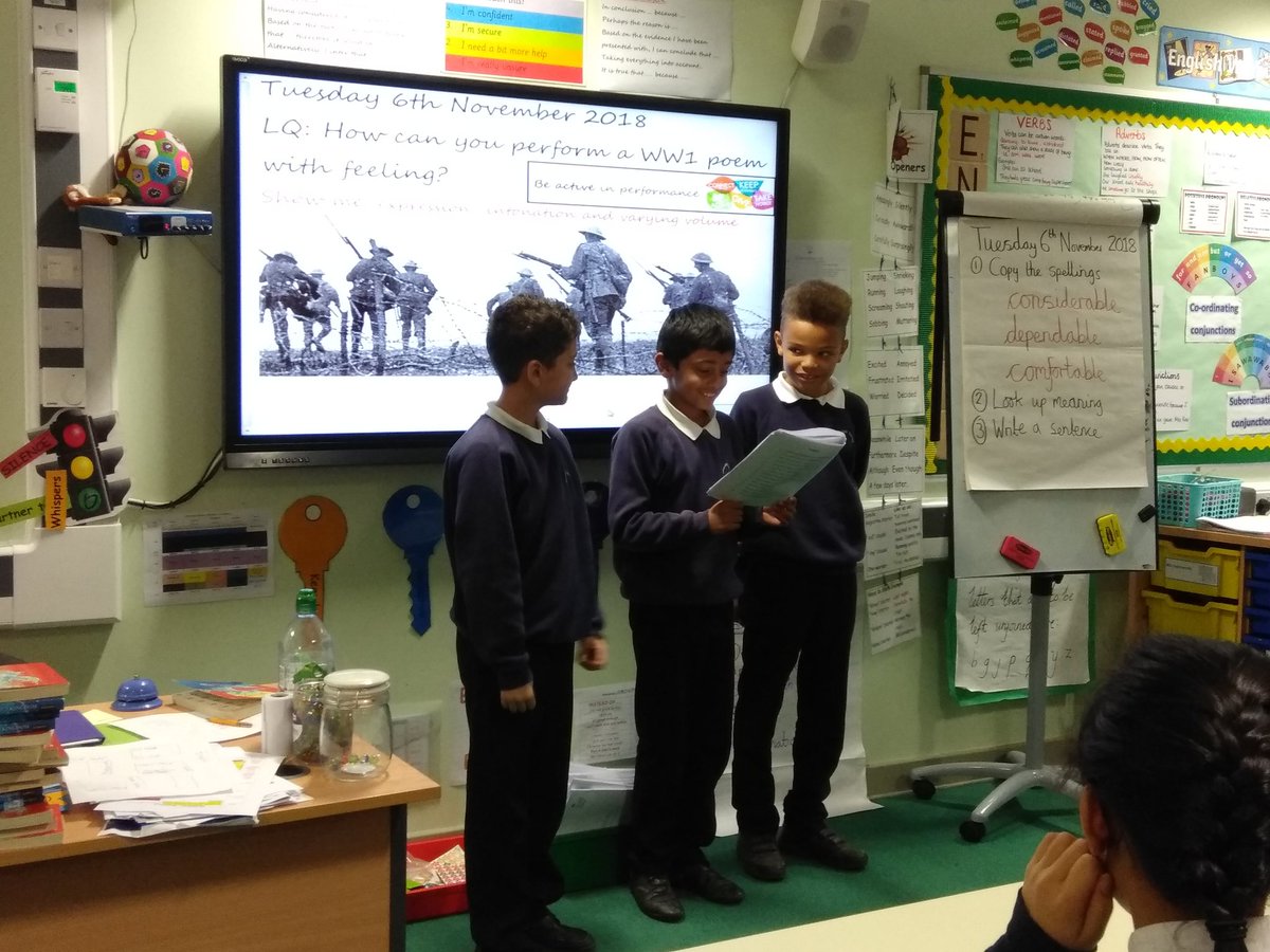 MrSoulBFS's tweet photo. Year 6 performing a range of WW1 poetry and exploring the meaning and impact of the language used. @HeadBeechfield  #BFcurriculum https://t.co/1lbEcQGmhW