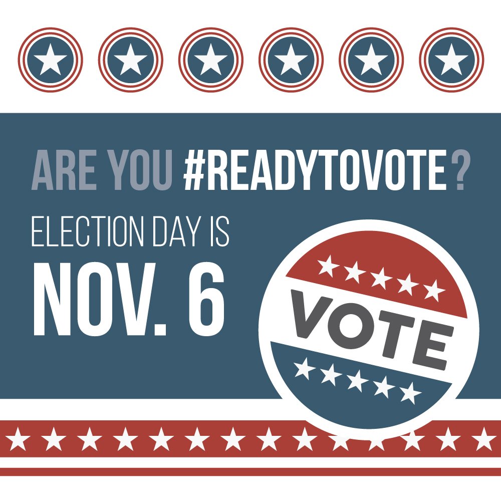 It's #ElectionDay! Polls are open from 6:30 a.m. to 7:30 p.m. Find your polling place, sample ballot, and more here: ReadyToVote.com #ReadyToVote