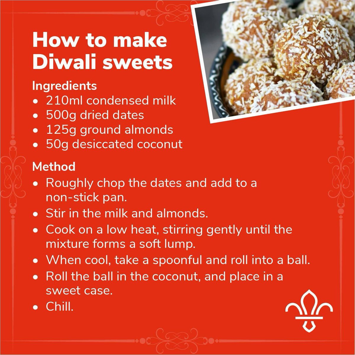 Otherwise known as the festival of lights, Diwali is celebrated by Hindus, Sikhs and Jains. People often celebrate with fireworks, gift-giving, and family feasts, which sometimes include delicious sweets like these.