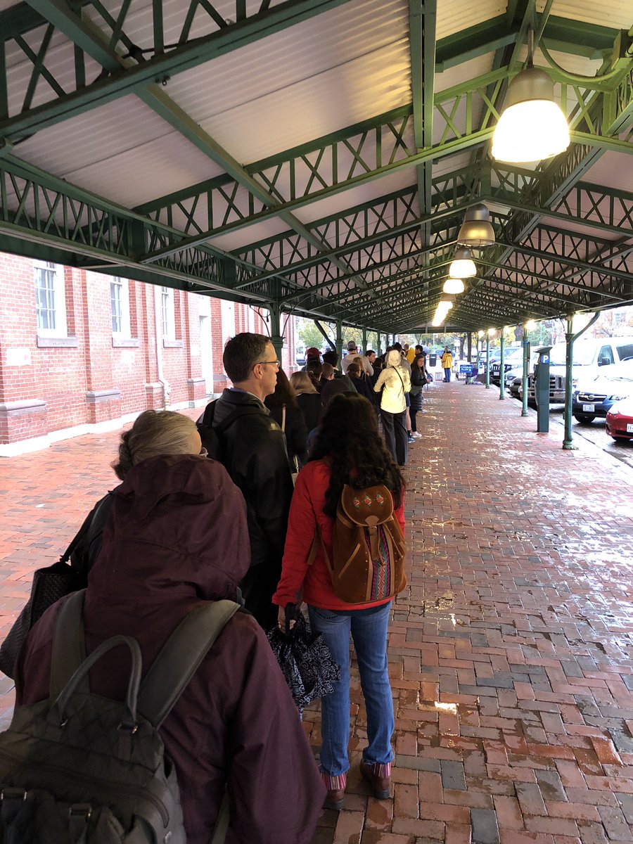 VoteKuether's tweet image. Line for voting at @EasternMarketDC the minute the polls opened. Let’s do this, #DC! #DCision18 #electionday