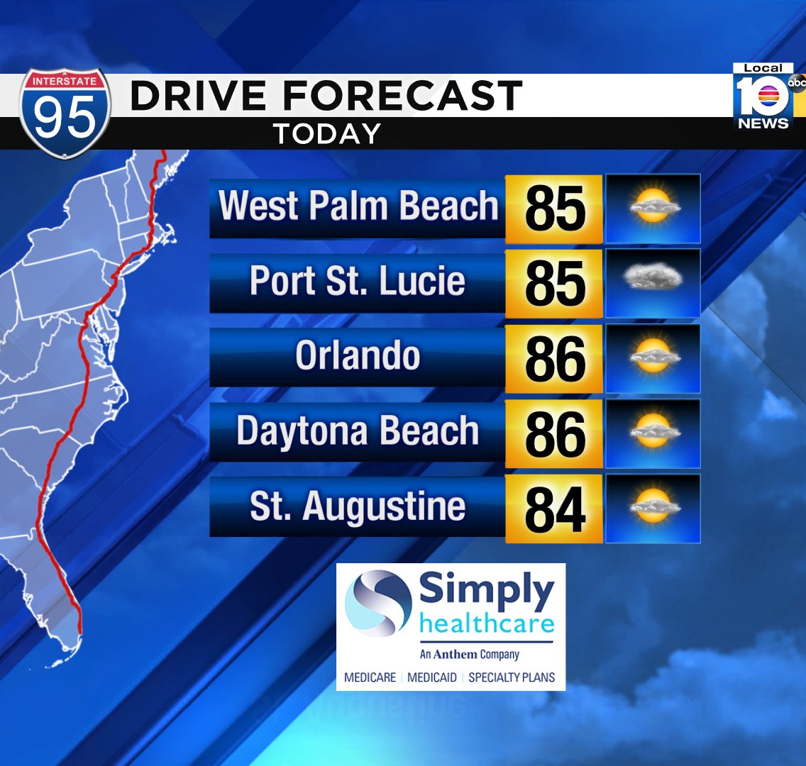 Good Morning! Here are some select city forecasts for your drive along I-95 Presented by Simply Healthcare https://t.co/fJJxbVW7e0