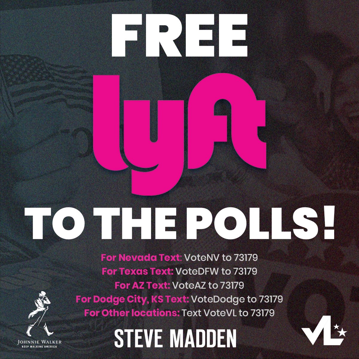 PiperPerabo's tweet photo. Need a @Lyft to the polls? 🚙
Text VoteVL to 73179 for a promo code to get a free or discounted ride to the polls. 😎

Make a plan to #Vote TODAY and let’s make history!  🗳🇺🇸 https://t.co/z3ZGro8PQ1