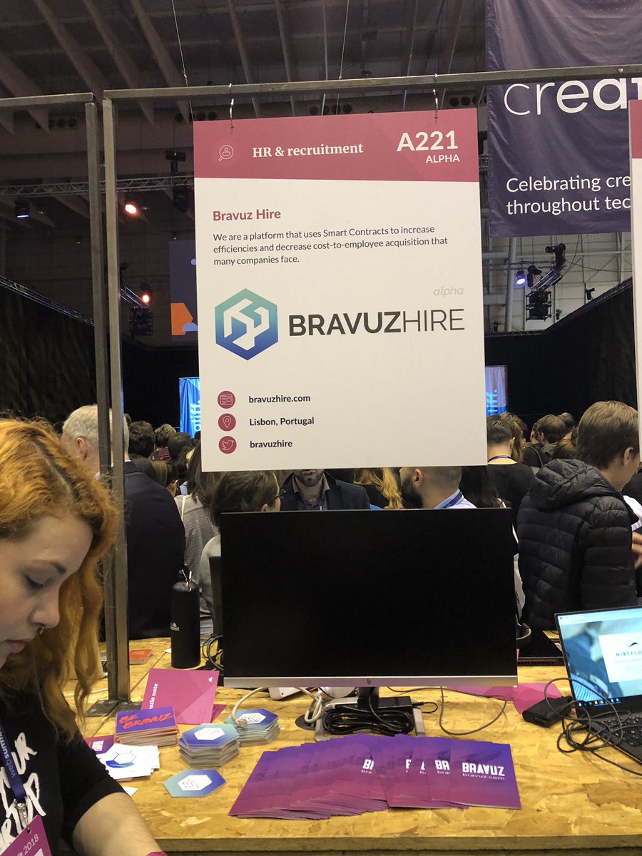 bebravuz's tweet photo. Day 1 - come say hello at booth A221 ! #websummit2018 @WebSummit #blockchain #recruitment #startup https://t.co/y4IIijvqVr