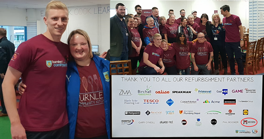 OptionHygiene's tweet image. Hannah, a much loved member of the OPTION HYGIENE family, meeting @BurnleyOfficial players as a thank you for her hard work in the community kitchen.