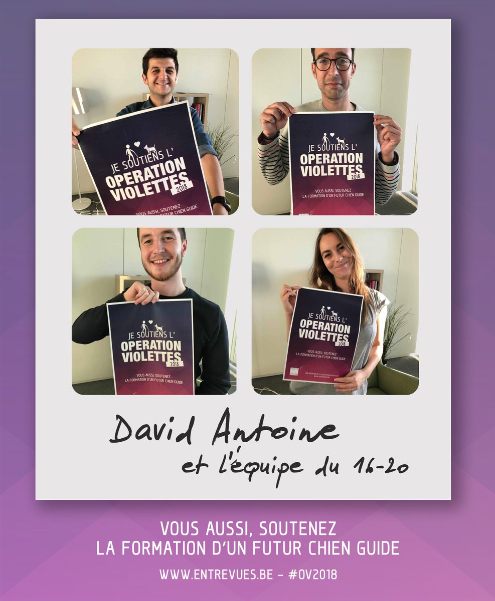 ASBLEntrevues's tweet photo. Comme @DavidAntoine et l'équipe du 16-20 @RadioContact , soutenez vous aussi la formation d'un futur chien guide <3
#OV2018 #ChienGuide #OpérationViolettes #Entrevues #RadioContact https://t.co/CBKycUXL8z