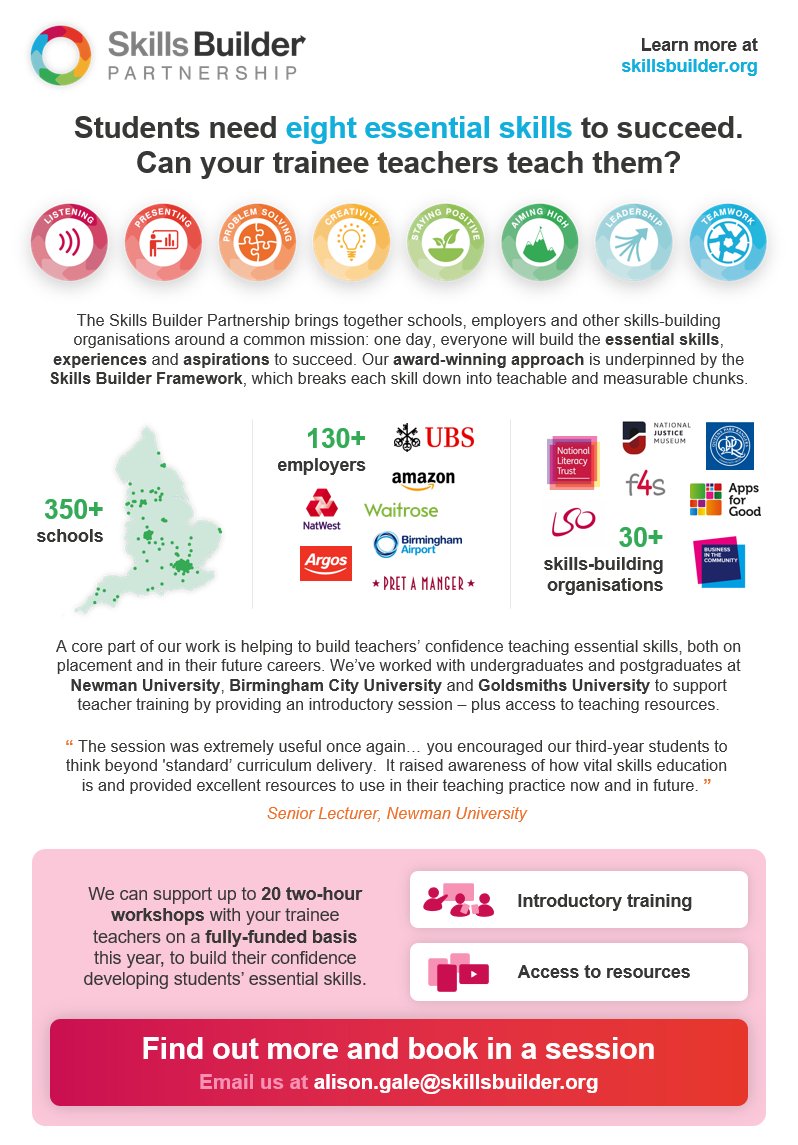 Skills_Builder's tweet photo. So excited to be at #UCET2018 Conference today. Come and speak to Evelyn over lunch about how #SkillsBuilder can provide workshops for your trainee teachers on the importance of skill development in the classroom. https://t.co/Aqr4wNs6Nl