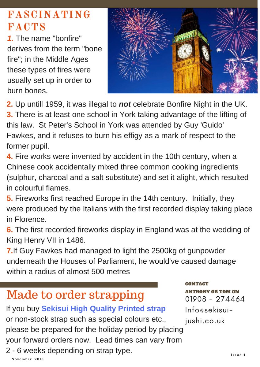 JushiBv's tweet photo. Remember, remember....that if you need anything strapping related, call Anthony or Tom on 01908 274464!
Issue 4 of our monthly newsletter now available.

#packaging #sekisui https://t.co/vOupO6ghc5