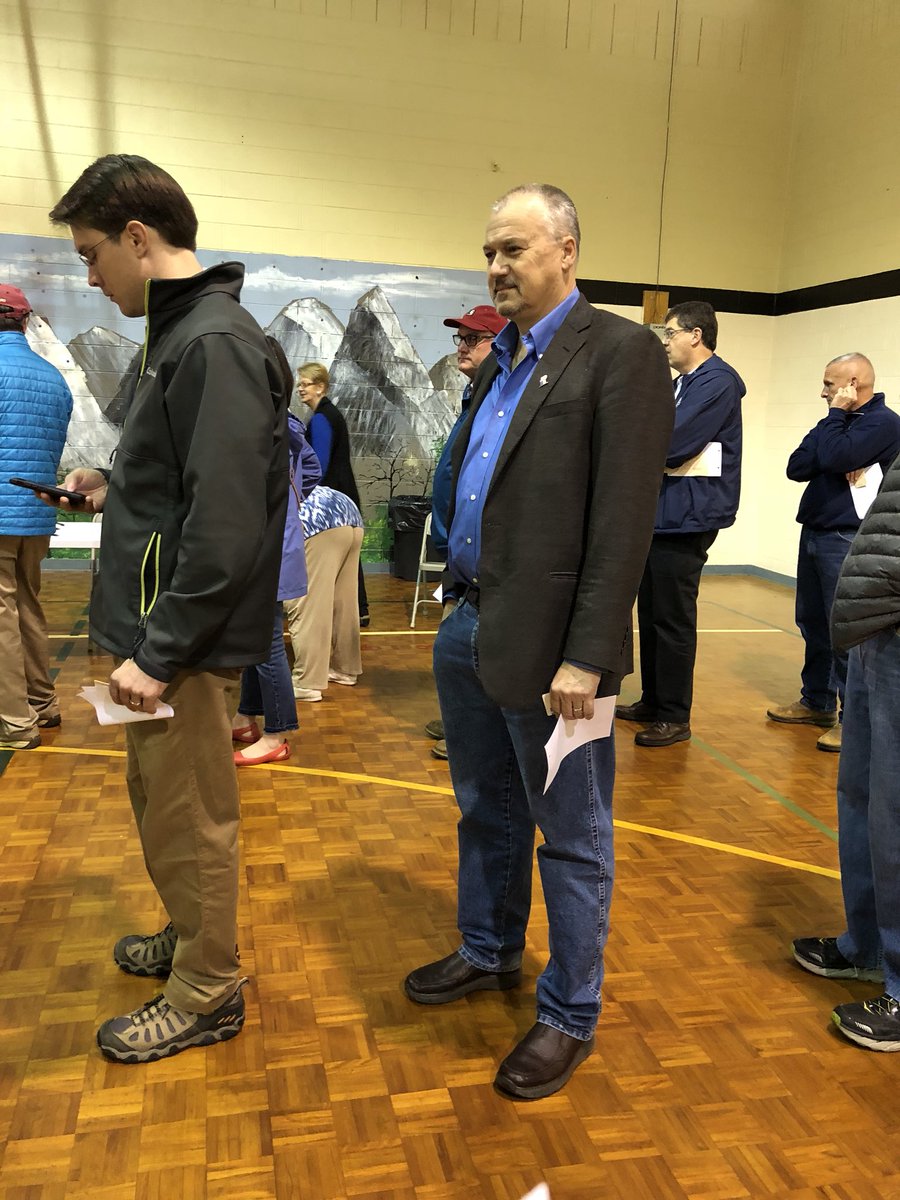 JCPress's tweet photo. Democratic Party nominee for US House Marty Olsen in line to vote. #ElectionDay2018 https://t.co/6rNYYr2DzE
