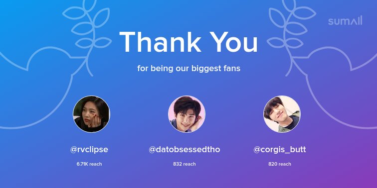 Our biggest fans this week: @rvclipse, @datobsessedtho, @corgis_butt. Thank you! via sumall.com/thankyou?utm_s…