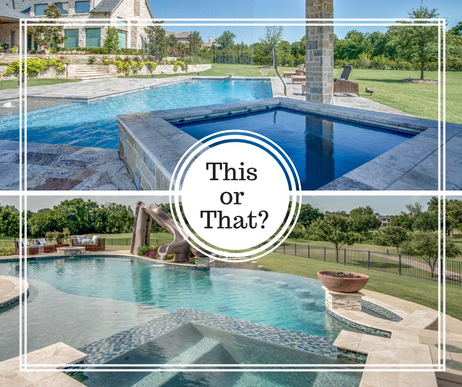 GoldMedalPools's tweet image. 💬😍This-Or-That-Tuesday: Which spa would you rather have? The TOP spot under a covered patio with a curtain waterfall OR the BOTTOM beauty out in the open sunshine watching the water slide fun? Let us know in your comments below! #ThisOrThatGMP #PoolAndSpas #PoolDesign #SwimTime