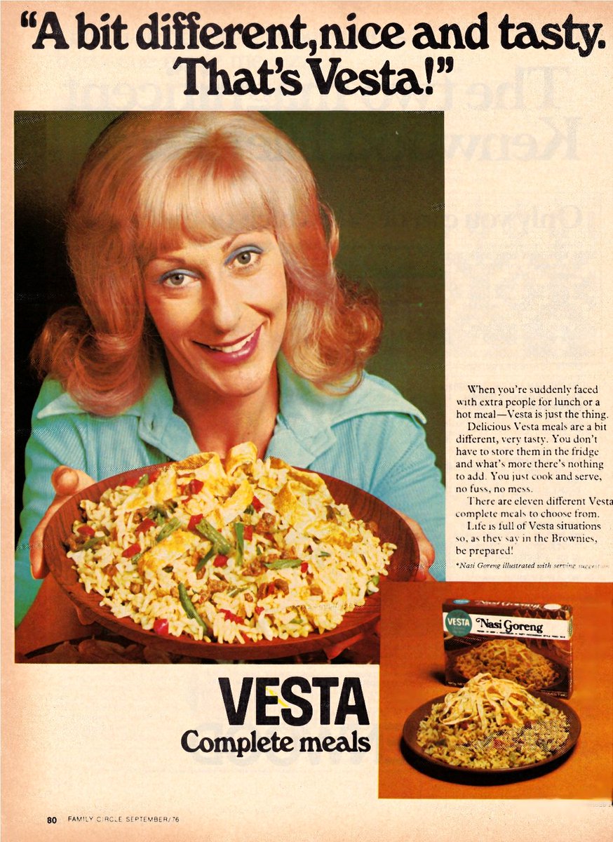 Vesta launched with three meals: chow mein, spaghetti bolognese, and curry - both vegetarian and beef varieties. Each box contained individual nitrogen filled packets of rice or noodles, along with dried sauces and dried meat. 'Cooking' time was 20 minutes.