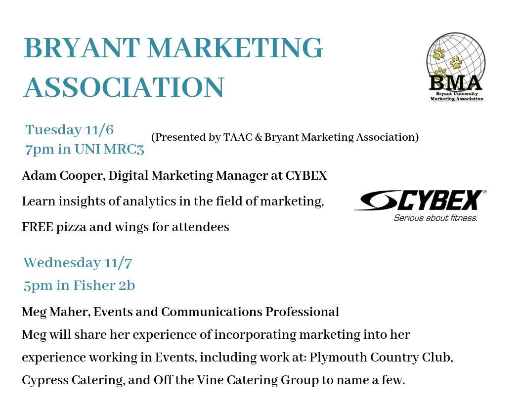 Don’t forget we have 2 speaker events this week, tonight you can hear from Adam Cooper and his insights into marketing analytics, and tomorrow will hear from Meg Maher talking about her various experiences marketing for local events. #BMA #Marketing