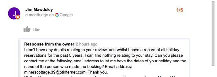 Not posted for ages, but I need your help. Miner's Cottage has received a 1 star google rating from a person who I've never had contact with. Google haven't responded, so if you have a few mins to spare, I'd really your support to flag this rating. Mandy: theconistoncottage.co.uk