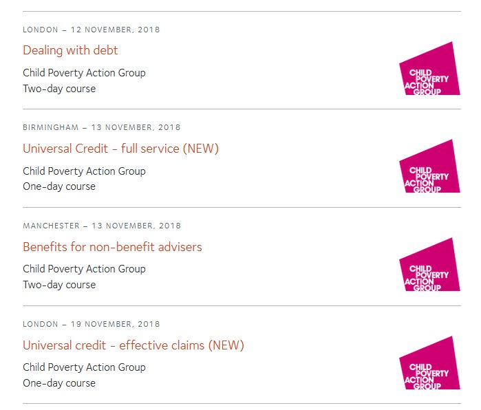 rightsnet's tweet photo. Just added: @CPAGUK have lots of great courses coming up over the next few months, including #UniversalCredit #PIP #RightToReside and more https://t.co/yTV5d3ltAa https://t.co/JaBoEl77Gq
