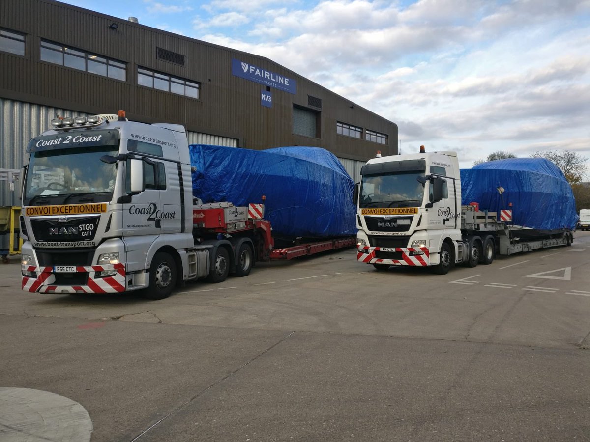 Targa 48 and Targa 53 loaded at Fairline Factory today <a href="/BatesWharf/">Bates Wharf</a>