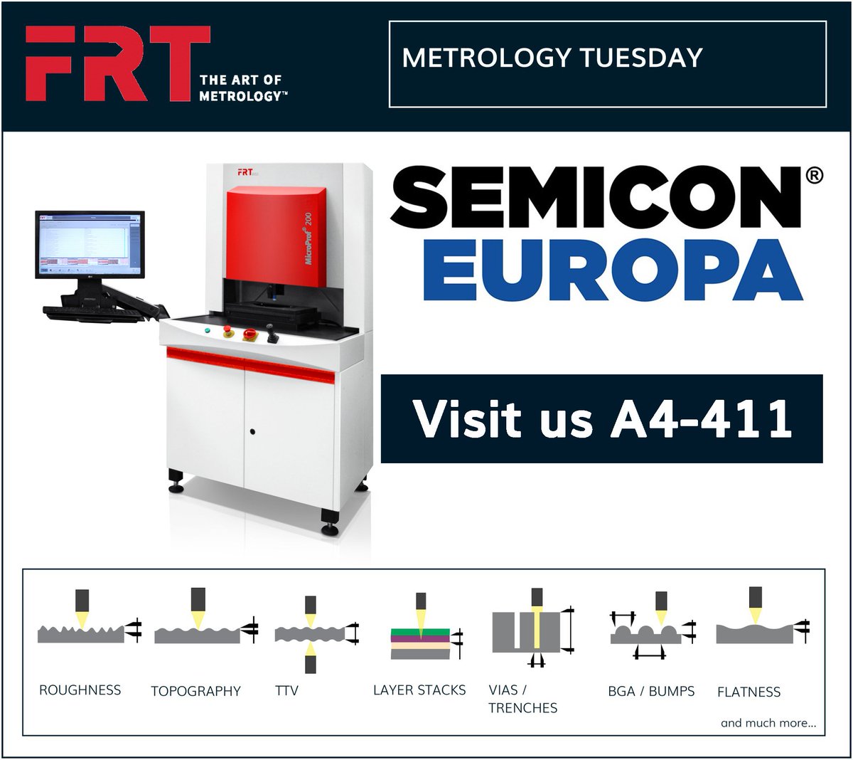FRTmetrology's tweet photo. Visit us @SEMIEurope A4-411!
Learn more about #metrologytools #MicroProf®
https://t.co/LdNUEnr36K https://t.co/C3wAMKXeYj