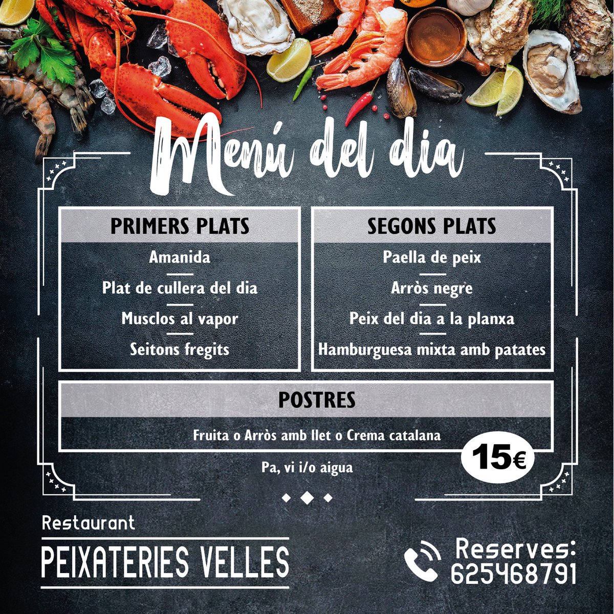 Vine a gaudir del nostre Menú del dia!
Elaborat amb els productes més frescos del mercat, a un preu irresistible...
Te'l perdràs?
Reserva la teva taula (grups, empreses, aniversaris...): 625468791

#peixateries #peixateriesvelles #menudeldia #menudiario #gastronomiareus #foodreus