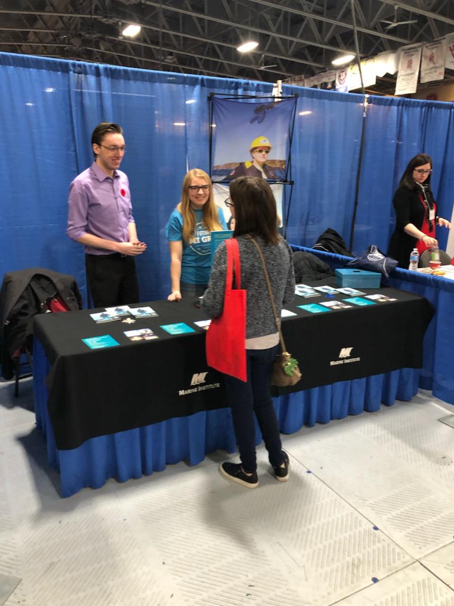 marineinstitute's tweet photo. MI Alumni Christian Samson and MI student Michaela Barnes are meeting some great future MI recruits at today’s #JOCBE2018 bilingual career fair at the Jack Byrne Arena. Drop by and ask about their great work term experiences. https://t.co/0uhpkpqvU8