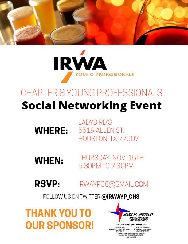 IRWAYP_CH8's tweet photo. LOCATION CHANGE: We are now meeting at Ladybird's on Nov. 15th! RSVP to the email in the flyer #irwa #youngprofessionals #networking @IRWAYP_Region2 @IRWAYP @IRWA_Network https://t.co/8d5mDHSBpJ