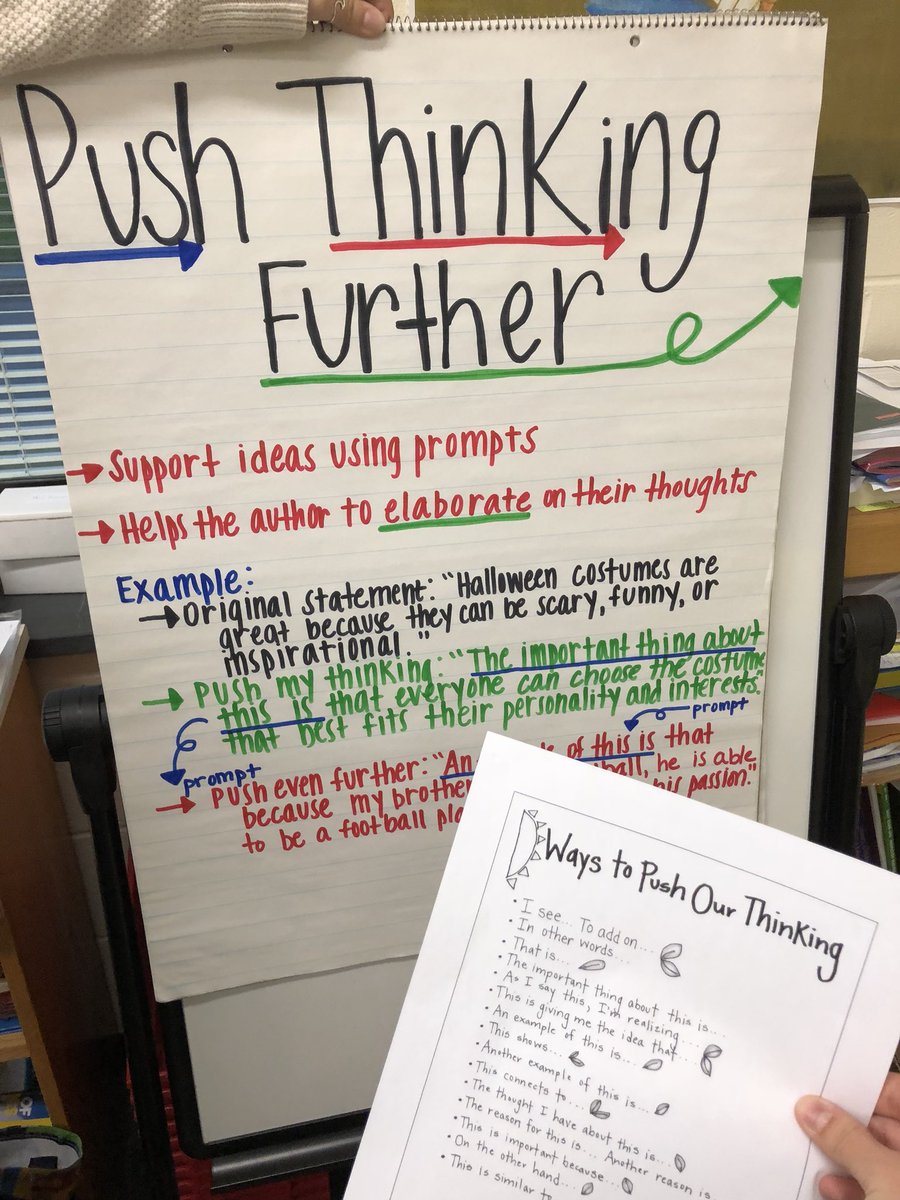 MsMOswald's tweet photo. Pushing our thinking in writing today! We are using Lucy Calkin’s prompts to guide writers on elaborating their thoughts in their personal essays 📓✏️ @SharonMcKool @LucyCalkins https://t.co/hAkkOsFjsI