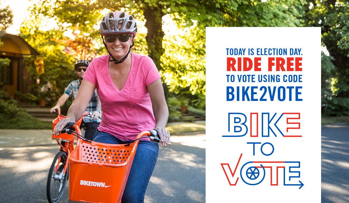 BikePortland's tweet photo. Please vote today.

Ballot sites here - https://t.co/ZKWeWHqeTY

And remember @BIKETOWNpdx is free today (for 30 mins) to get you there. https://t.co/JW7C3CLqeg
