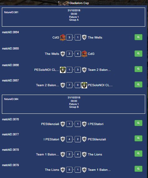 IplPes's tweet photo. Gladiators Cup
Classifiche gironi e risultati aggiornati
#TeamBalonPES  #CDG #TheWells #PESoloNOICLAN #TheLions #PEStatori
#PESTilenziati #Team1BalonPES
#coopaipc
#konami https://t.co/MwhS2sU5U8
