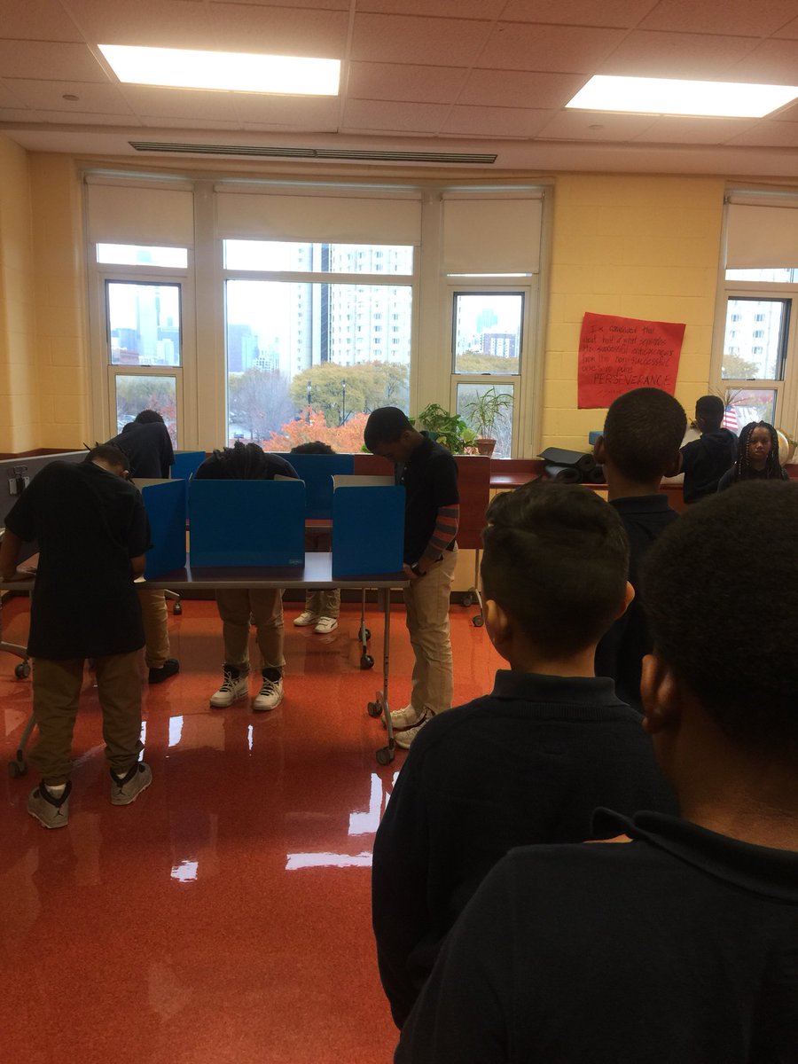 NTAStudents1's tweet photo. We learned about the candidates and casted our votes this morning! Long lines at this polling place. #ntalearns #cpscivics #RockTheVote2018 https://t.co/ZcHt7L8lul