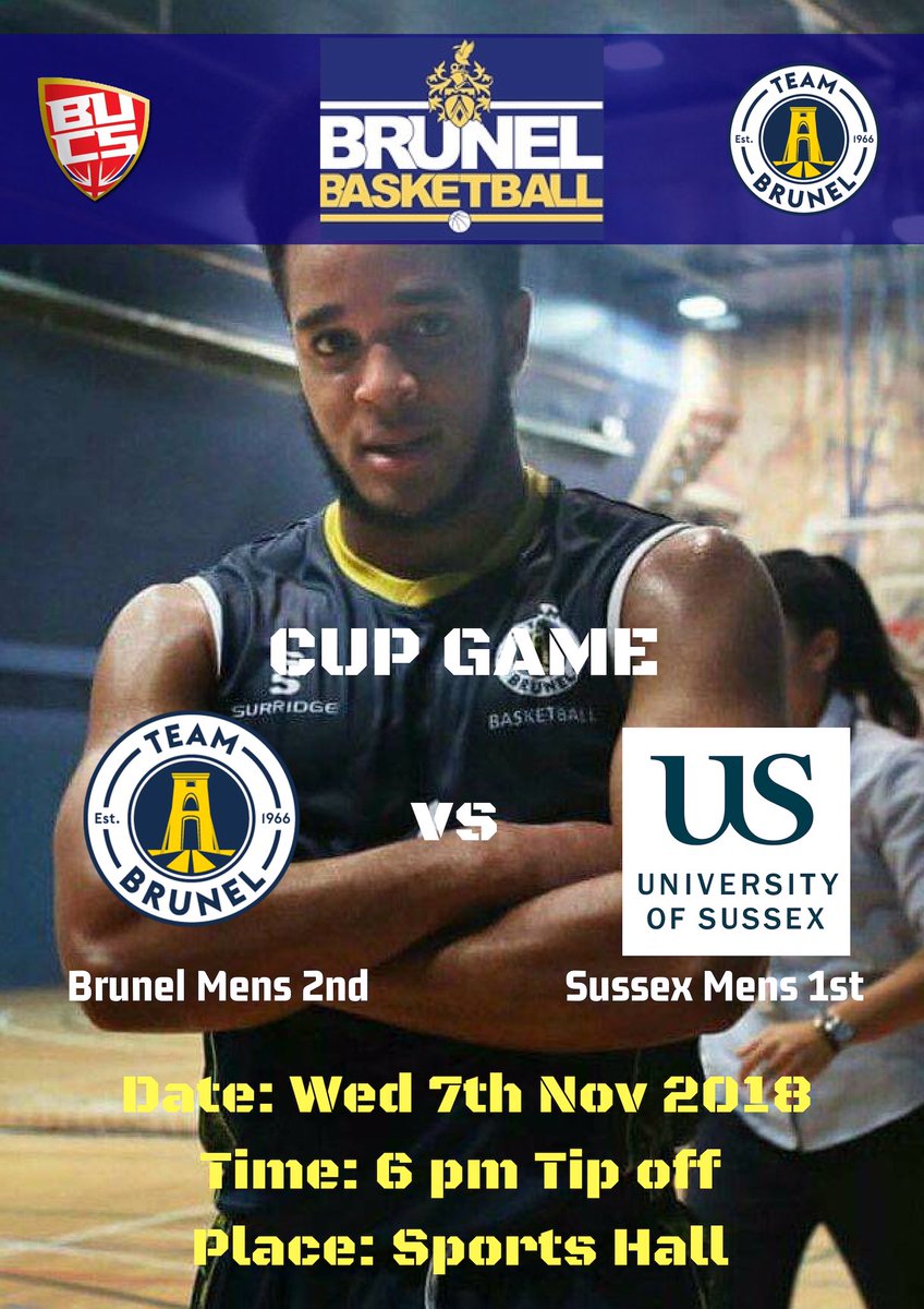 Men’s 2nds take on Sussex 1sts in their first cup game of the season. Come down and support the squad in this big game! #bruwhat 💛💙 <a href="/TeamBrunel/">TeamBrunel</a> <a href="/BrunelSport/">Brunel Sport</a>