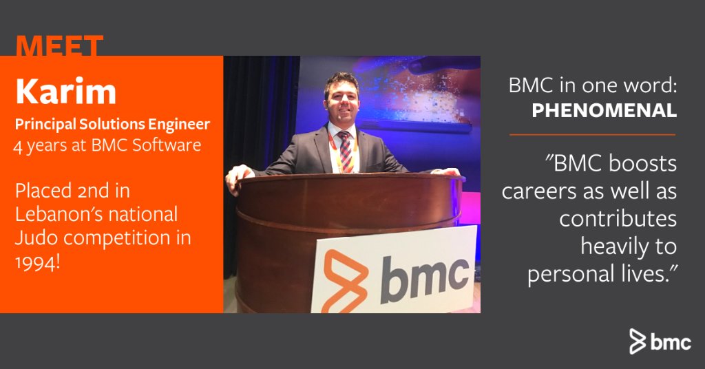 BMCSoftware's tweet image. Shout out to #SolutionEngineer Karim! Karim shares that walking into the @BMCcareers office is like greeting his #extendedfamily. When not at work, he enjoys spending time with his other family: his wife and two daughters. โฅ #BMClife #PreSales
