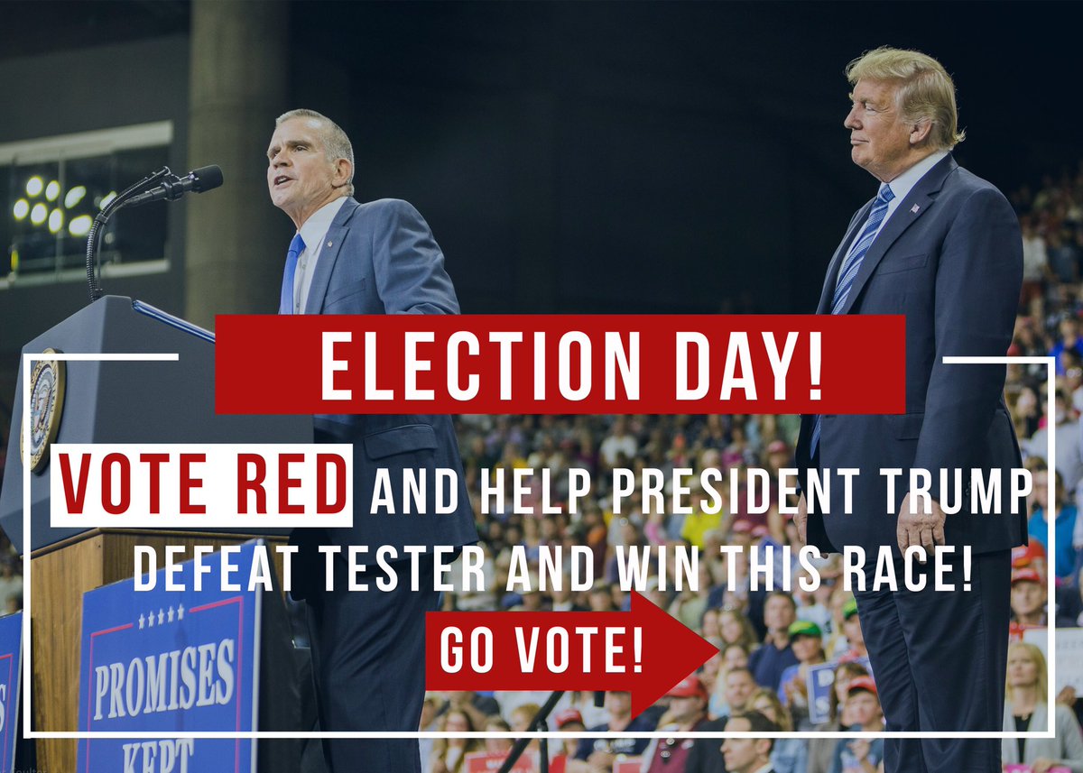 MattForMontana's tweet photo. Let's SEND President Trump a RED WAVE tonight - VOTE and help us #DefeatTester!! #MAGA #TrumpMT #mtsen #mtpol https://t.co/T4uyZWkNRY