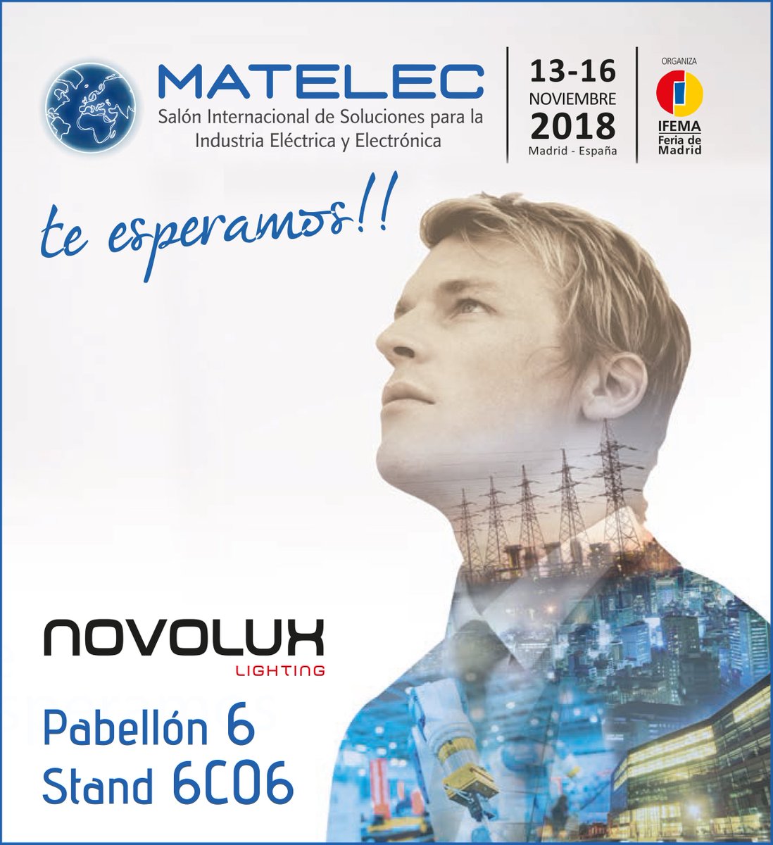 Novolux Lighting (@gruponovolux) on Twitter photo En una semana nos vemos en la feria de referencia para la industria eléctrica, electrónica y de telecomunicaciones, MATELEC 2018 <a href="/Matelec_/">Matelec</a>   matelec.ifema.es/es/home/
Te esperamos en nuestro stand 6C06 del Pabellón 6 en Feria de Madrid entre el 13 y el 16 de noviembre. En una semana nos vemos en la feria de referencia para la industria eléctrica, electrónica y de telecomunicaciones, MATELEC 2018 <a href="/Matelec_/">Matelec</a>   matelec.ifema.es/es/home/
Te esperamos en nuestro stand 6C06 del Pabellón 6 en Feria de Madrid entre el 13 y el 16 de noviembre.