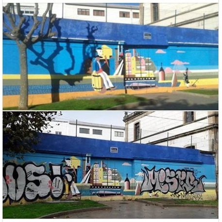 MaltratoPaisaxe's tweet photo. Agresión ao mural "Marineda soñada" de Urbano Lugrís (A Coruña)

@escolaconservac @MiroVillar @CorunaFea @silcerino @AlvarezSoaje @ChemaNLosada @pgsarria https://t.co/6XaQbvjEAP