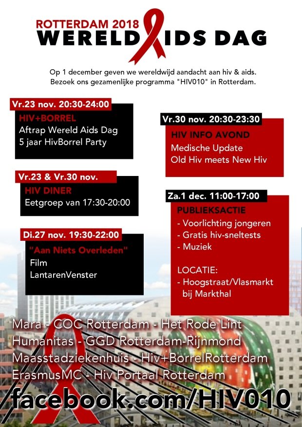 Update van het programma voor Wereld Aids Dag in Rotterdam. 
Kom naar de "aftrap" : 23 november tijdens het feest van de 5-jarige HivBorrelRotterdam.nl
