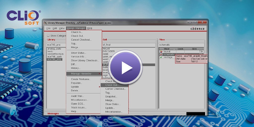 CliosoftInc's tweet image. View our webinar recording ow.ly/xIww30mvmNC where we demonstrate a non-intrusive flow for design team collaboration using #ClioSoft&apos;s #SOS7 Design Collaboration Platform integrated with @Cadence #Virtuoso® technology.