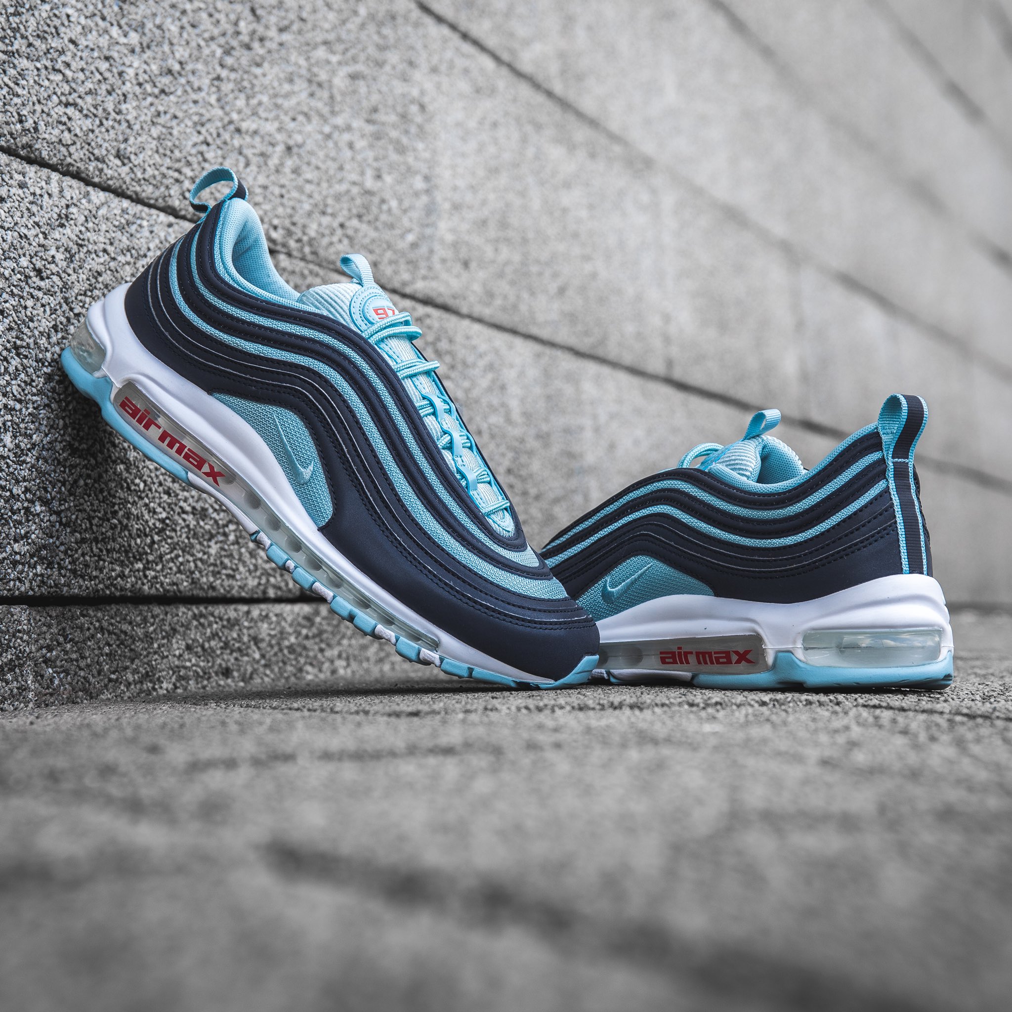 wellgosh on Twitter: "The Nike Air Max 97 coloured up in a fresh Obsidian colourway donning ice cold teal mesh underlays a contrast Air Max sign off on the