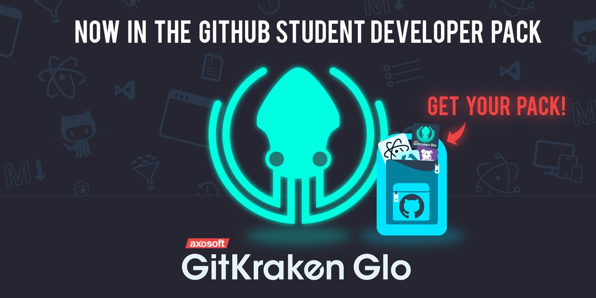 GitKraken's tweet image. 📣✨ Did you know that GitKraken Glo is available in the @github Student Developer Pack? If you are a student or professor, head over to bit.ly/2STh5w2 to get your pack today! #GitGloing